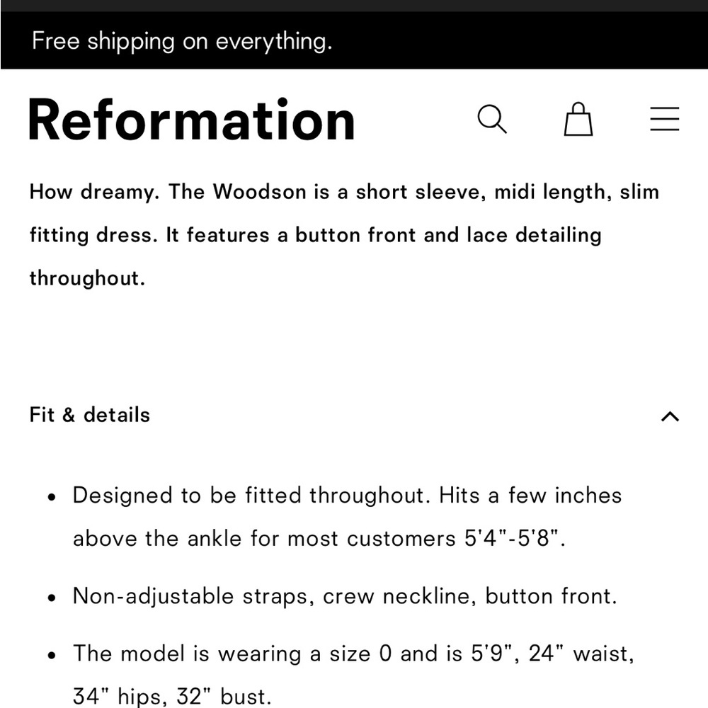 Reformation sz 2 Woodson in Black Lace Trim Midi Button Down Dress - Picture 10 of 10